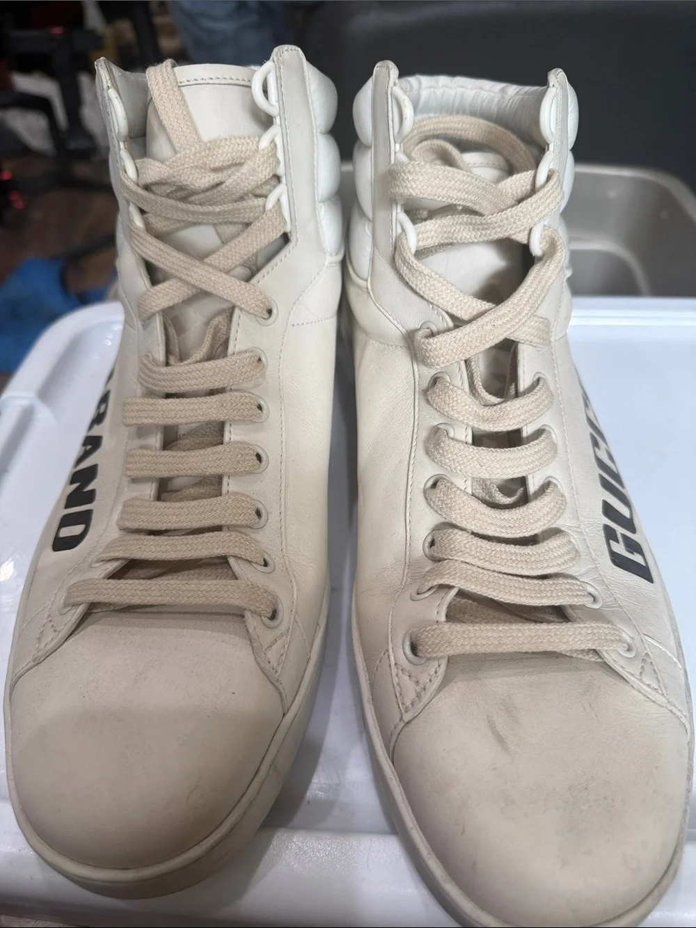 Gucci Cream/Gold GUCCI BAND High-Top Sneakers